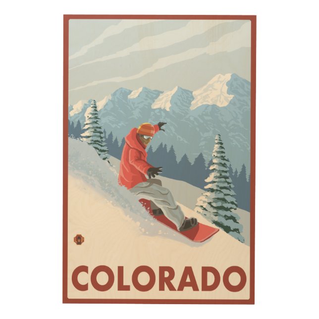 Snowboarder SceneColorado Wood Wall Art (Front)