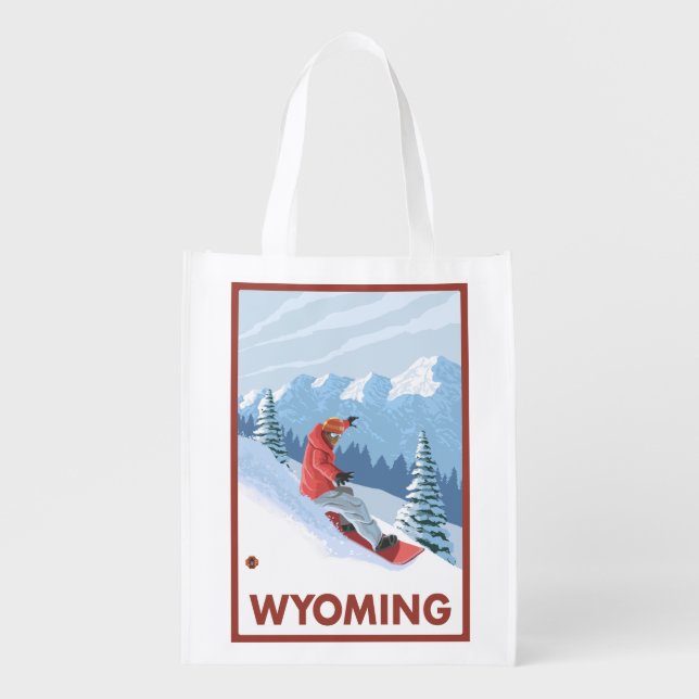 Snowboarder SceneWyoming Grocery Bag (Front)