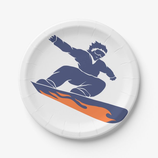 Snowboarder silhouette - Choose background color Paper Plates (Front)