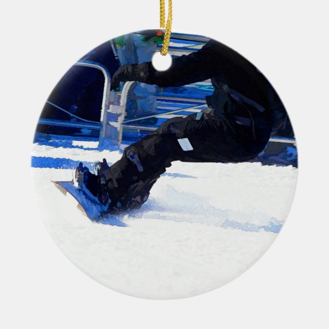 Snowboarder Skidding Winter Sports Gift Ceramic Ornament (Front)