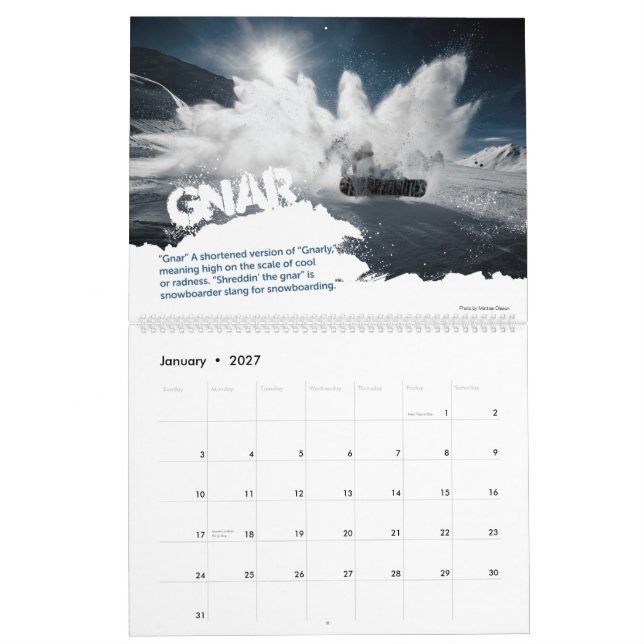 Snowboarder Slang Calendar (Jan 2027)