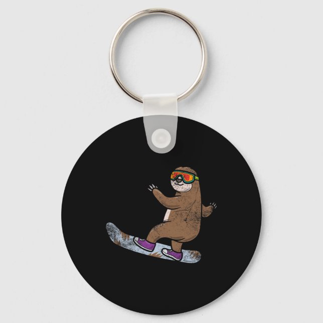 Snowboarder Sloth Lover Snowboarding Snow Winter S Keychain (Front)