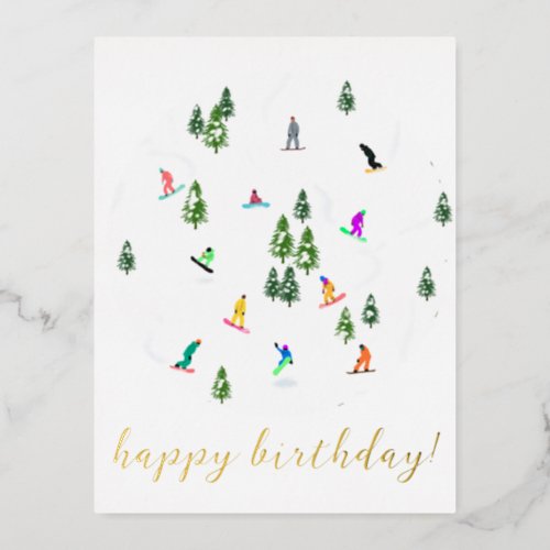  Snowboarder Snowboarding Illustration Birthday  Foil Holiday Postcard