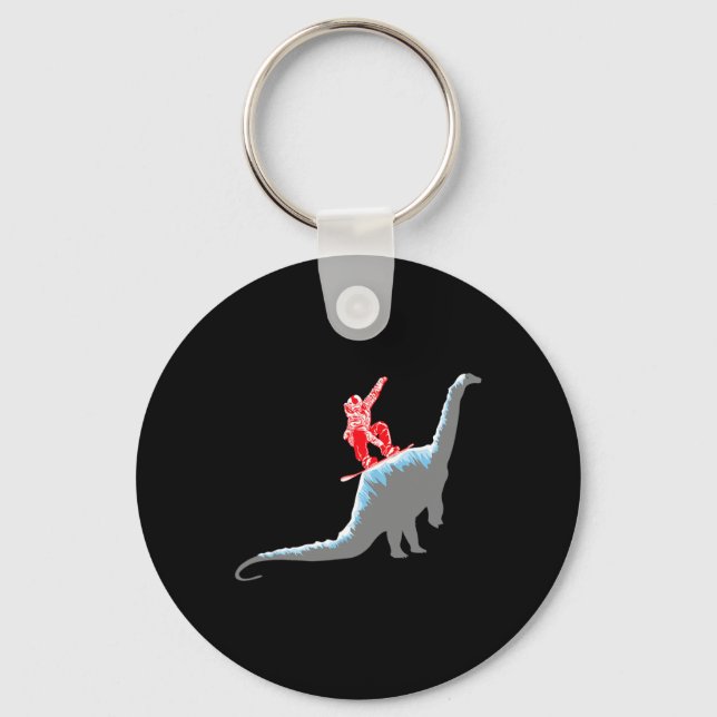 Snowboarder Snowboarding Mountain Snowboard Dinosa Keychain (Front)