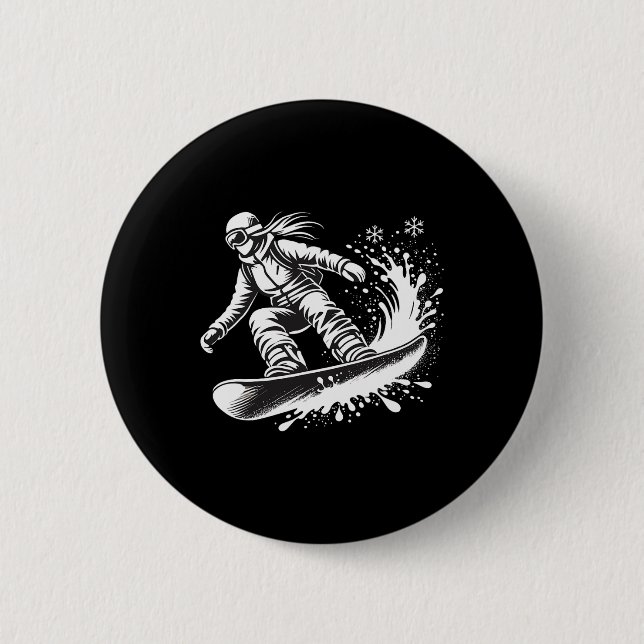 Snowboarder Snowboarding Winter Slope Downhill Hol Button (Front)