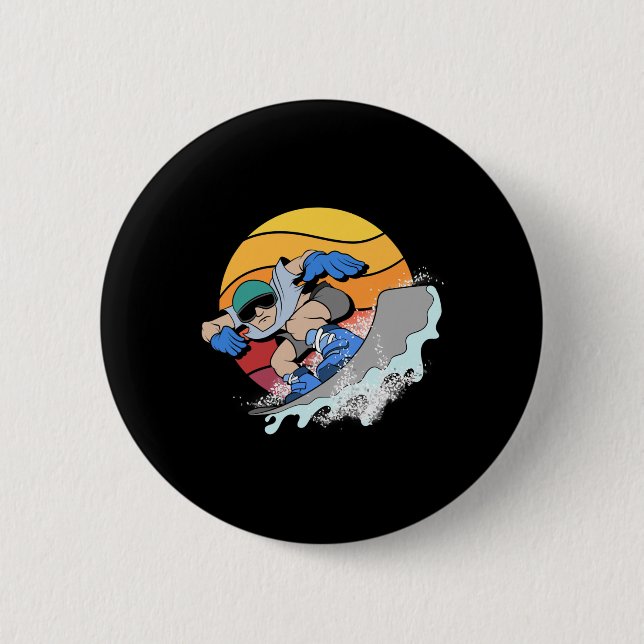 Snowboarder Snowboarding Winter Sport Retro Snowbo Button (Front)