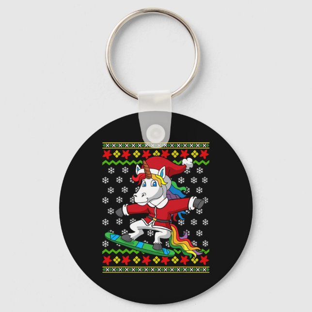 Snowboarder Unicorn Santa Snowboarding Christmas S Keychain (Front)
