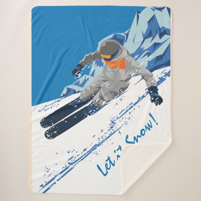 Snowboarder Winter Ride, Personalized Sherpa Blanket (Front)