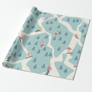 Snowboarders and skiers ride in the ski resort. Pe Wrapping Paper