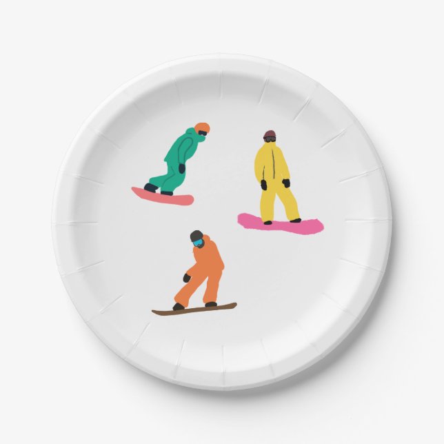 Snowboarders Winter Illustration Paper Plates (Front)