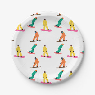 Snowboarders Winter Illustration Snowboard Pattern Paper Plates