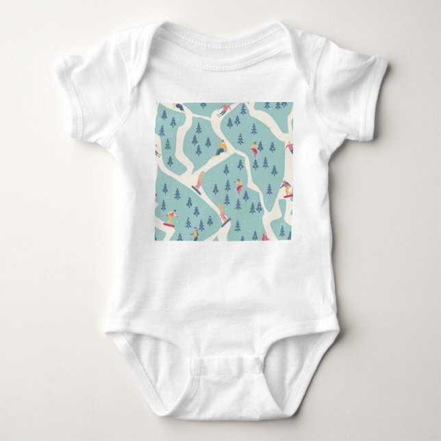 Snowboarders, winter resort, active recreation. baby bodysuit (Front)