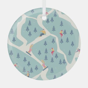 Snowboarders, winter resort, active recreation. glass ornament
