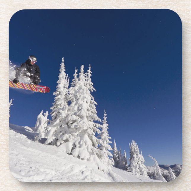 Snowboarding action at Whitefish Mountain Resort Beverage Coaster (Front)