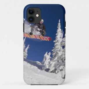 Snowboarding action at Whitefish Mountain Resort iPhone 11 Case
