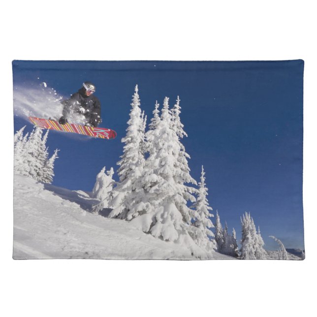 Snowboarding action at Whitefish Mountain Resort Placemat (Front)