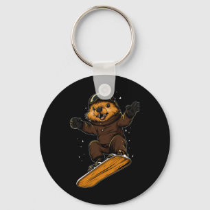 Snowboarding Animals- Beaver On A Snowboard Snowbo Keychain