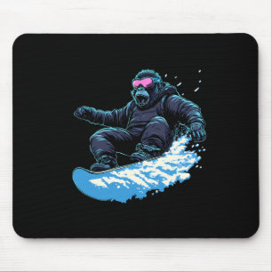 Snowboarding Animals- Gorilla On A Snowboard Snowb Mouse Pad