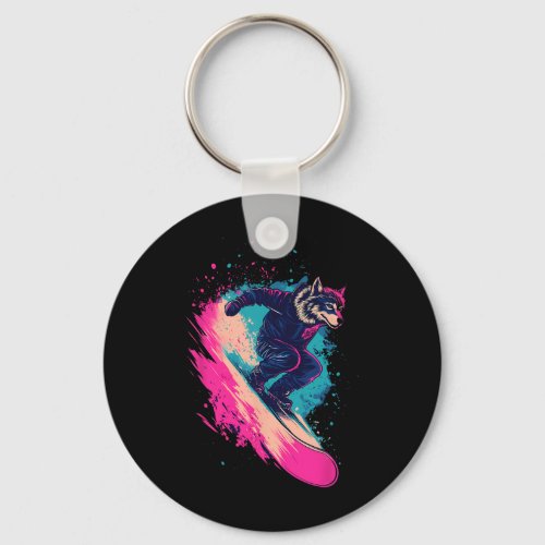 Snowboarding Animals- Wolf On A Snowboard Snowboar Keychain