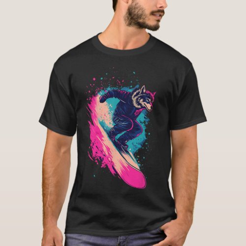 Snowboarding Animals- Wolf On A Snowboard Snowboar T-Shirt