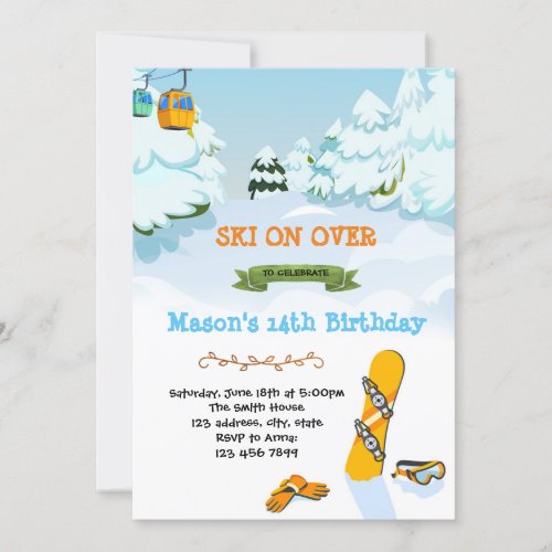 Snowboarding birthday party card