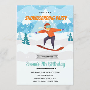 Snowboarding birthday party invitation