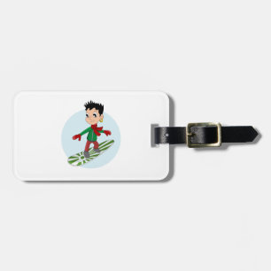 Snowboarding boy cartoon luggage tag