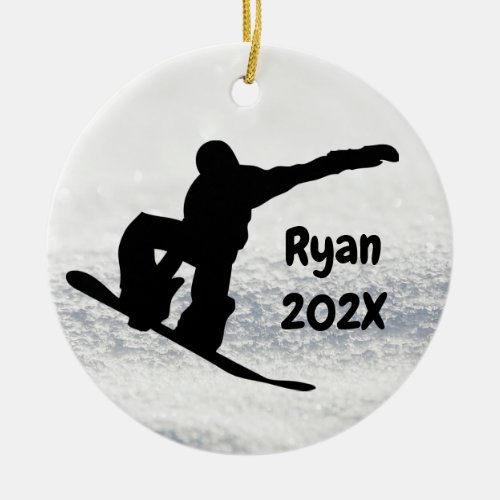 Snowboarding Christmas Black on Snow Ceramic Ornament