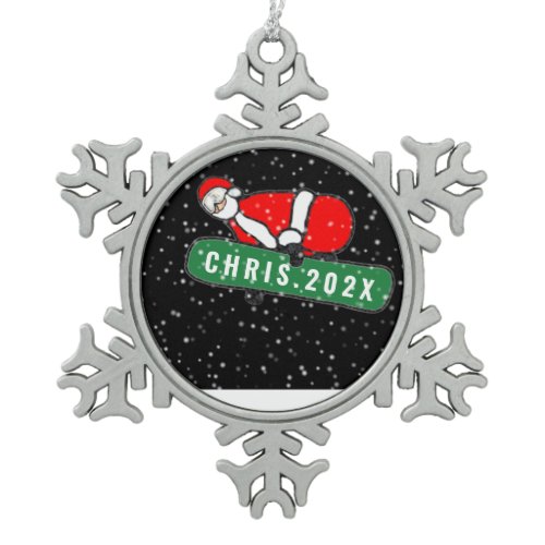 Snowboarding Christmas Collectible Snowflake Pewter Christmas Ornament
