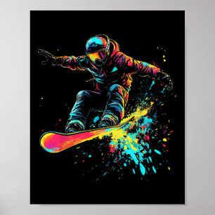 Snowboarding Color Paint Splash Snowboarder Downhi Poster