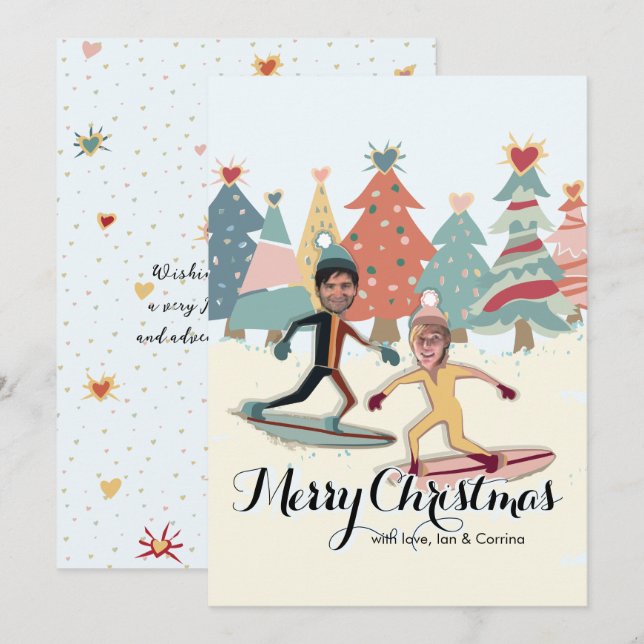 Snowboarding Couple Christmas Card (Front/Back)