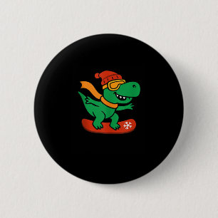 Snowboarding Dinosaur T-rex Snowboarder Funny Wint Button