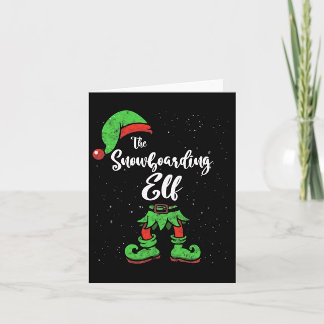 Snowboarding Elf Matching Family Christmas Pajama  Card (Front)