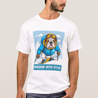 Snowboarding English Bulldog Shreddin’ With Style T-Shirt