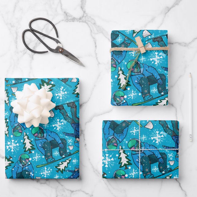 Snowboarding Fun Wrapping Paper Sheets (Front)