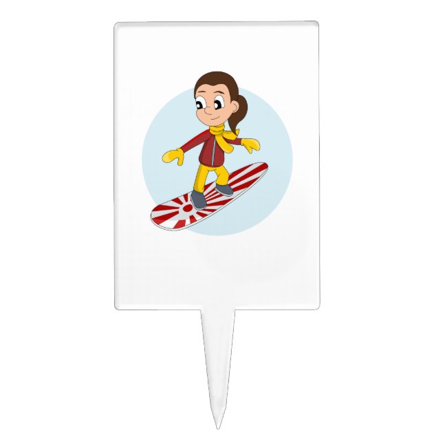Snowboarding girl cartoon cake topper (Front)