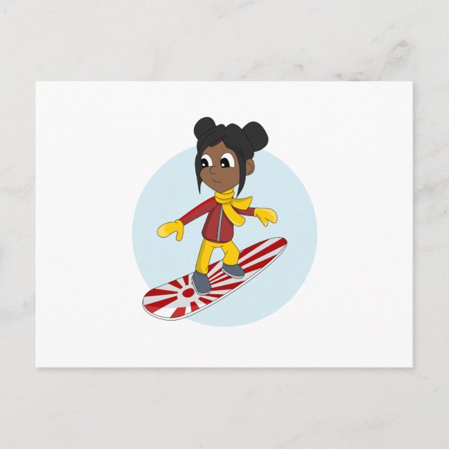 Snowboarding girl cartoon postcard (Front)