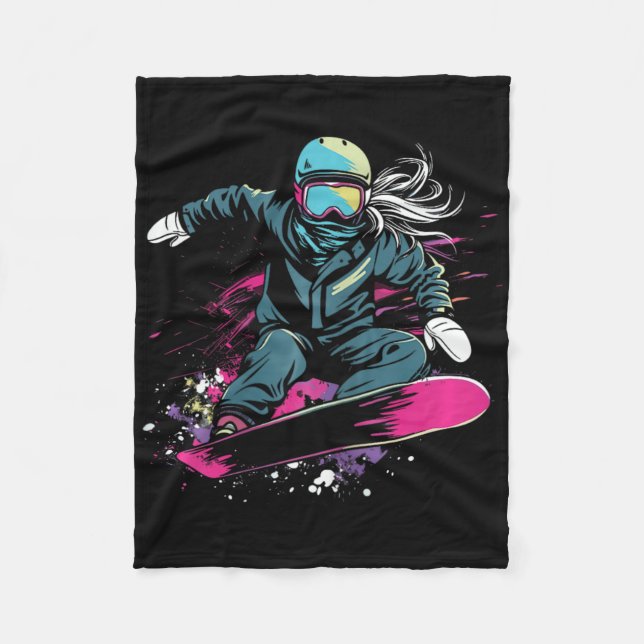 Snowboarding Girl Graphic  Fleece Blanket (Front)