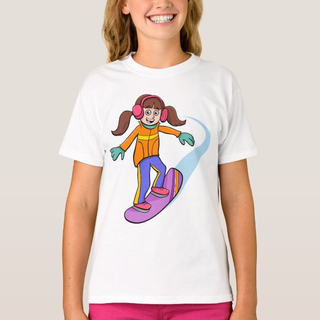 Snowboarding Girl Snow Fun T-Shirt (Front)