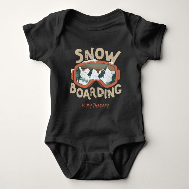 Snowboarding Is My Therapy Funny Mountain Winter  Baby Bodysuit (Front)