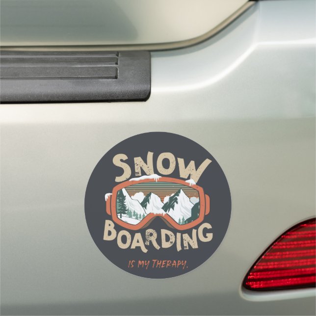 Snowboarding Is My Therapy Funny Mountain Winter  Car Magnet (In Situ)