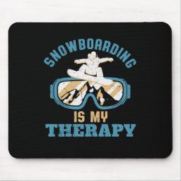 Snowboarding Is My Therapy Funny Vintage Retro Mouse Pad