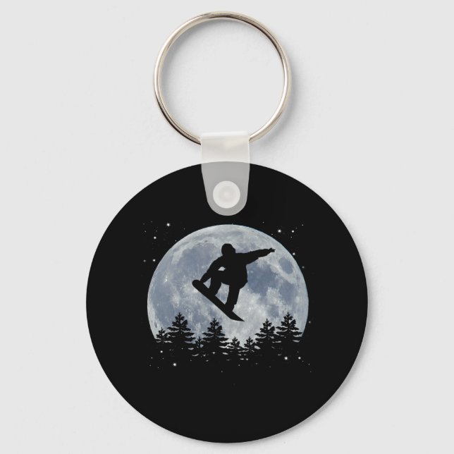 Snowboarding Jump In Front Of The Moon  Keychain (Front)