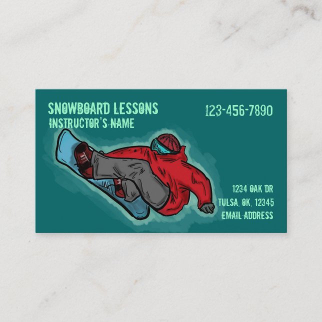 Snowboarding Lessons customizable business cards (Front)