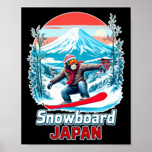 Snowboarding Monkey In Japan Scenic Landscape Poster
