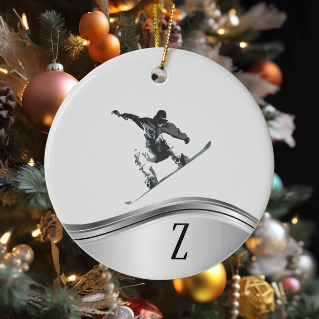 Snowboarding Monogram Gift Snowboard Ceramic Ornament (Creator Uploaded)