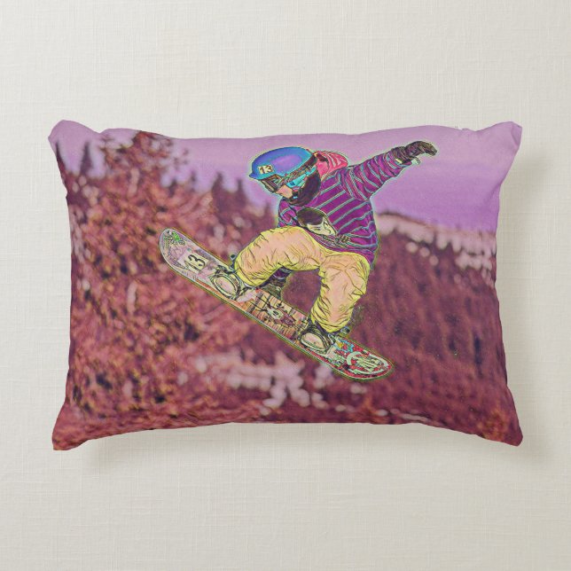 Snowboarding painting accent pillow (Front)