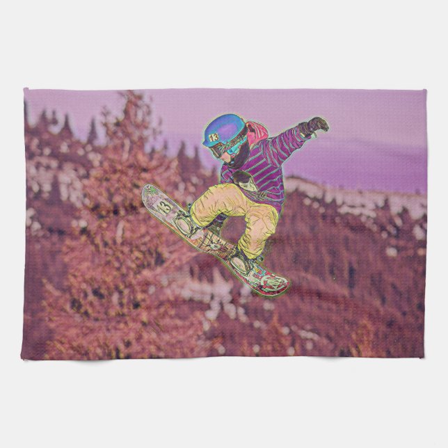 Snowboarding painting kitchen towel (Horizontal)