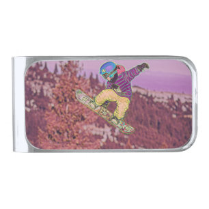 Snowboarding painting silver finish money clip