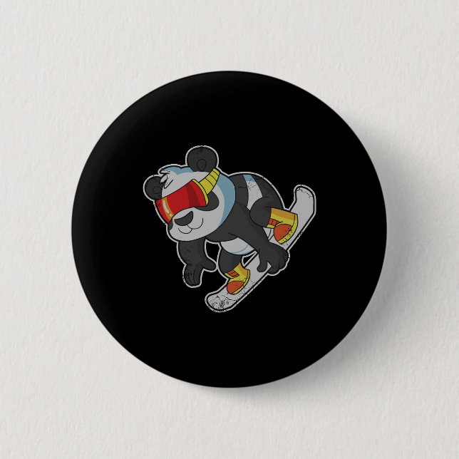 Snowboarding Panda Bear  Button (Front)